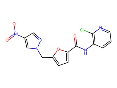 N-(2-chloropyridin-3-yl)-5-[(4-nitropyrazol-1-yl)methyl]furan-2-carboxamide structure