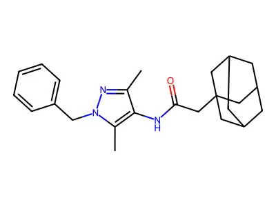 2-(1-adamantyl)-N-(1-benzyl-3,5-dimethylpyrazol-4-yl)acetamide structure