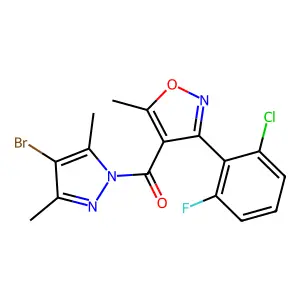 (4-bromo-3,5-dimethylpyrazol-1-yl)-[3-(2-chloro-6-fluorophenyl)-5-methyl-1,2-oxazol-4-yl]methanone structure