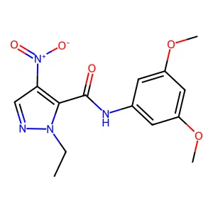 N-(3,5-dimethoxyphenyl)-1-ethyl-4-nitro-1H-pyrazole-5-carboxamide structure