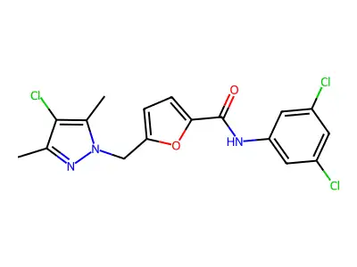 5-[(4-chloro-3,5-dimethylpyrazol-1-yl)methyl]-N-(3,5-dichlorophenyl)furan-2-carboxamide structure