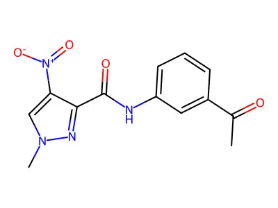 N-(3-acetylphenyl)-1-methyl-4-nitropyrazole-3-carboxamide structure