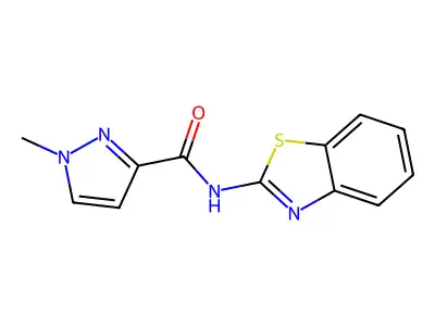 N-(1,3-benzothiazol-2-yl)-1-methyl-1H-pyrazole-3-carboxamide structure