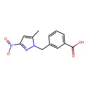 3-[(5-methyl-3-nitro-1H-pyrazol-1-yl)methyl]benzoic acid structure