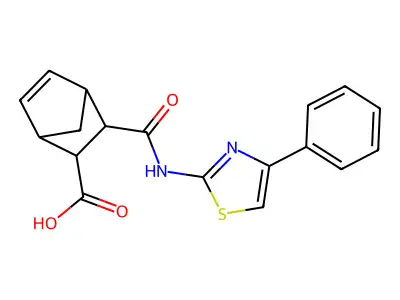 3-[(4-phenyl-1,3-thiazol-2-yl)carbamoyl]bicyclo[2.2.1]hept-5-ene-2-carboxylic acid structure