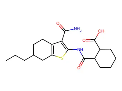 2-[(3-carbamoyl-6-propyl-4,5,6,7-tetrahydro-1-benzothiophen-2-yl)carbamoyl]cyclohexane-1-carboxylic acid structure