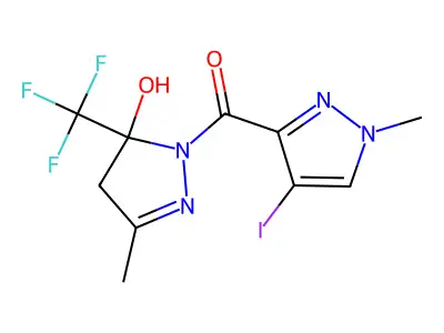 [5-hydroxy-3-methyl-5-(trifluoromethyl)-4,5-dihydro-1H-pyrazol-1-yl](4-iodo-1-methyl-1H-pyrazol-3-yl)methanone structure