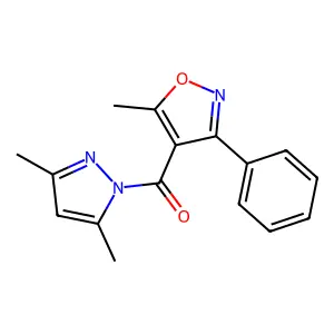 (3,5-Dimethylpyrazol-1-yl)-(5-methyl-3-phenyl-1,2-oxazol-4-yl)methanone structure