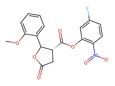 (5-fluoro-2-nitrophenyl) (3R)-2-(2-methoxyphenyl)-5-oxooxolane-3-carboxylate structure