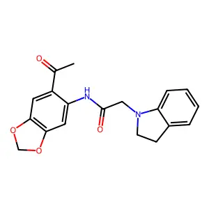 N-(6-acetyl-2H-1,3-benzodioxol-5-yl)-2-(2,3-dihydro-1H-indol-1-yl)acetamide structure