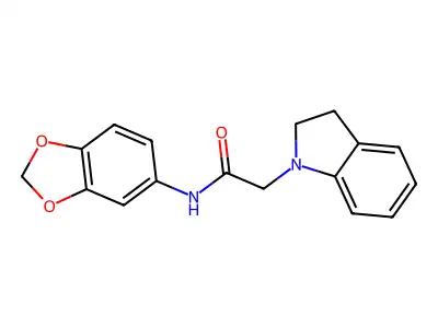 N-(1,3-benzodioxol-5-yl)-2-(2,3-dihydroindol-1-yl)acetamide structure