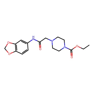 Ethyl 4-((N-benzo[3,4-D]1,3-dioxolen-5-ylcarbamoyl)methyl)piperazinecarboxylate structure