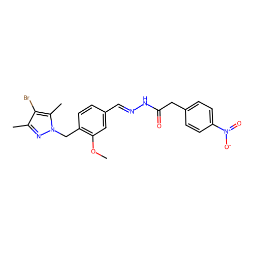 N-[(E)-[4-[(4-bromo-3,5-dimethylpyrazol-1-yl)methyl]-3-methoxyphenyl]methylideneamino]-2-(4-nitrophenyl)acetamide structure