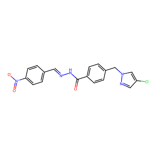 4-[(4-chloropyrazol-1-yl)methyl]-N-[(E)-(4-nitrophenyl)methylideneamino]benzamide structure
