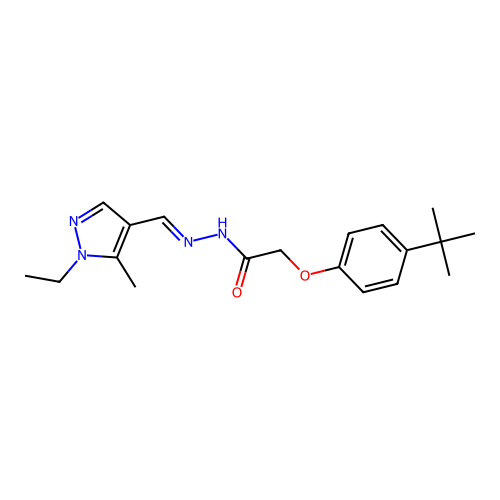 2-(4-tert-butylphenoxy)-N-[(E)-(1-ethyl-5-methylpyrazol-4-yl)methylideneamino]acetamide structure