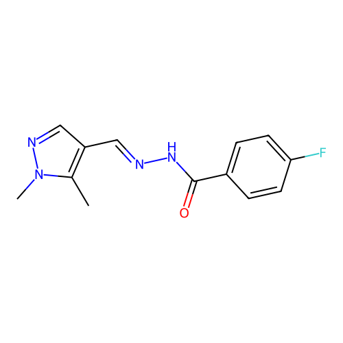 N-[(E)-(1,5-dimethylpyrazol-4-yl)methylideneamino]-4-fluorobenzamide structure