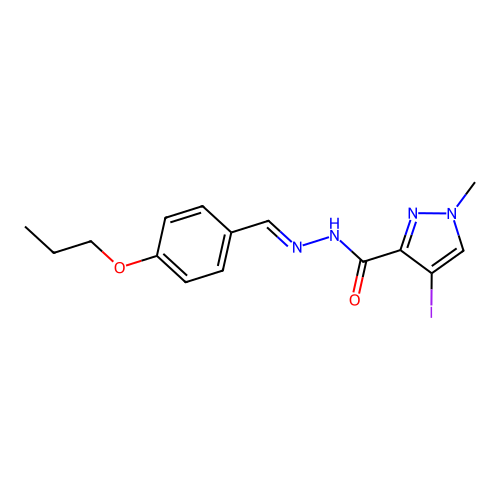4-iodo-1-methyl-N-[(E)-(4-propoxyphenyl)methylideneamino]pyrazole-3-carboxamide structure