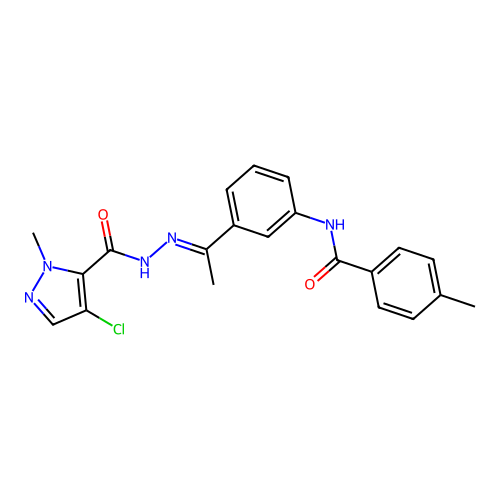 N-(3-{N-[(4-chloro-1-methyl-1H-pyrazol-5-yl)carbonyl]ethanehydrazonoyl}phenyl)-4-methylbenzamide structure