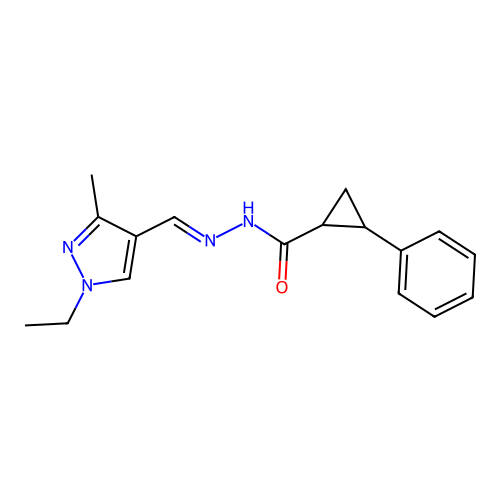 N'-[(1-ethyl-3-methyl-1H-pyrazol-4-yl)methylene]-2-phenylcyclopropanecarbohydrazide structure