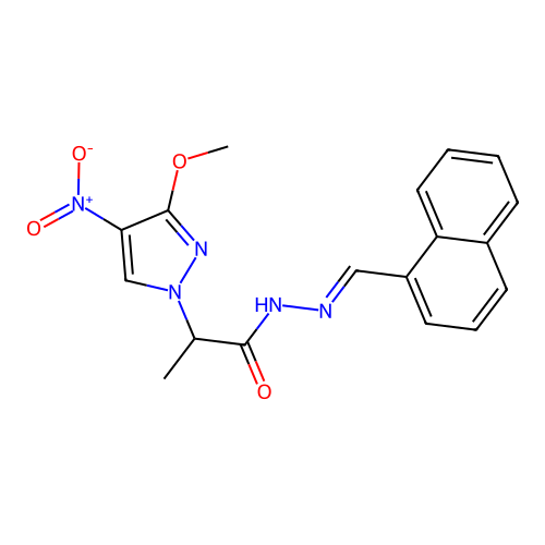 2-{4-nitro-3-methoxy-1H-pyrazol-1-yl}-N'-(1-naphthylmethylene)propanohydrazide structure