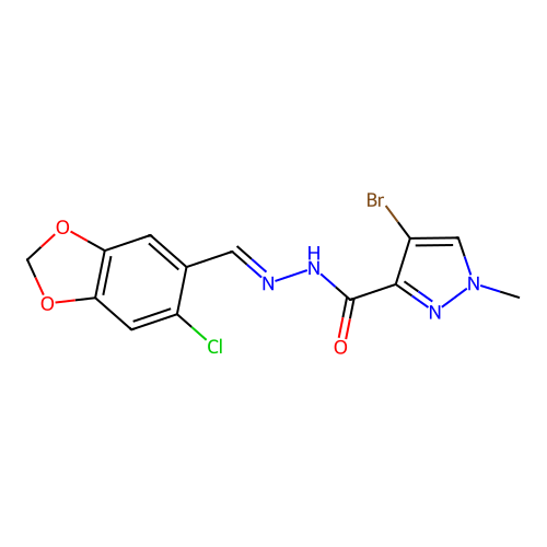 4-bromo-N'-[(6-chloro-1,3-benzodioxol-5-yl)methylene]-1-methyl-1H-pyrazole-3-carbohydrazide structure