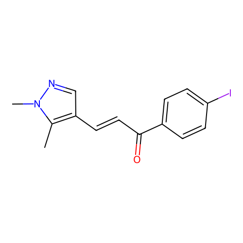 (E)-3-(1,5-dimethyl-1H-pyrazol-4-yl)-1-(4-iodophenyl)prop-2-en-1-one structure