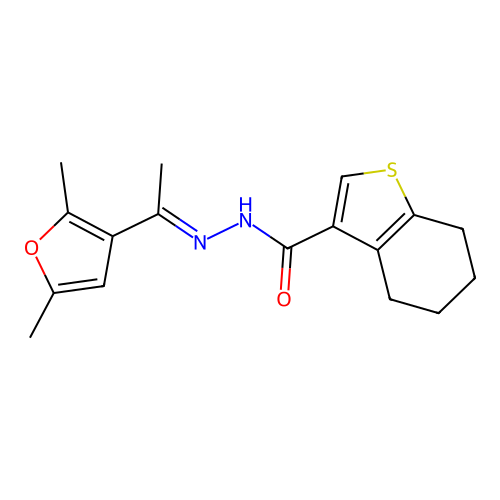 N'-[1-(2,5-dimethyl-3-furyl)ethylidene]-4,5,6,7-tetrahydro-1-benzothiophene-3-carbohydrazide structure