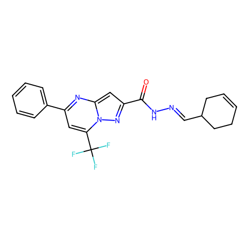 N'-[(E)-cyclohex-3-en-1-ylmethylidene]-5-phenyl-7-(trifluoromethyl)pyrazolo[1,5-a]pyrimidine-2-carbohydrazide structure