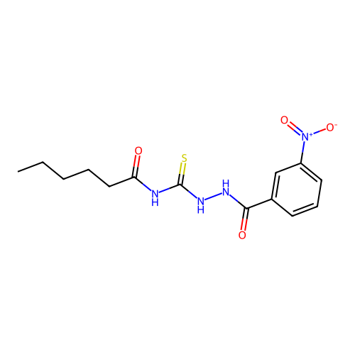 N-[[(3-nitrobenzoyl)amino]carbamothioyl]hexanamide structure