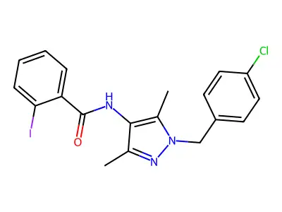N-[1-[(4-chlorophenyl)methyl]-3,5-dimethylpyrazol-4-yl]-2-iodobenzamide structure