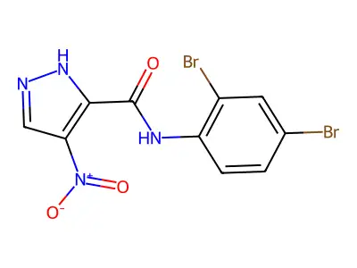 N-(2,4-dibromophenyl)-4-nitro-1H-pyrazole-3-carboxamide structure