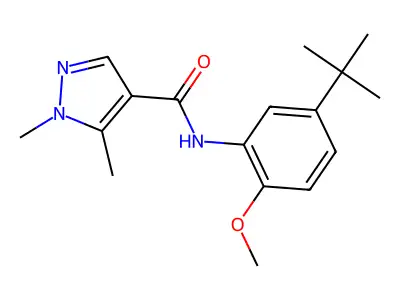 N-(5-tert-butyl-2-methoxyphenyl)-1,5-dimethylpyrazole-4-carboxamide structure