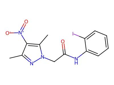 2-(3,5-dimethyl-4-nitropyrazol-1-yl)-N-(2-iodophenyl)acetamide structure