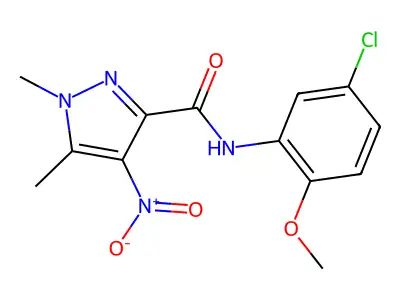 N-(5-chloro-2-methoxyphenyl)-1,5-dimethyl-4-nitropyrazole-3-carboxamide structure