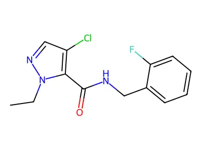 4-chloro-2-ethyl-N-[(2-fluorophenyl)methyl]pyrazole-3-carboxamide structure