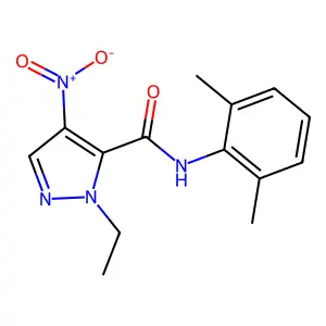 N-(2,6-dimethylphenyl)-1-ethyl-4-nitro-1H-pyrazole-5-carboxamide structure