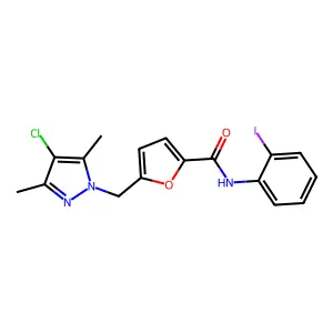 5-[(4-chloro-3,5-dimethyl-1H-pyrazol-1-yl)methyl]-N-(2-iodophenyl)-2-furamide structure