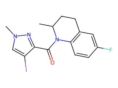 (6-fluoro-2-methyl-3,4-dihydro-2H-quinolin-1-yl)-(4-iodo-1-methylpyrazol-3-yl)methanone structure