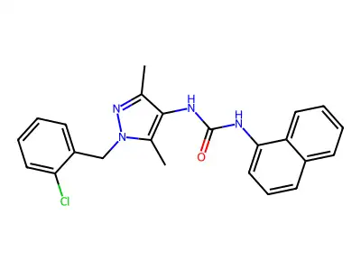 1-[1-[(2-Chlorophenyl)methyl]-3,5-dimethylpyrazol-4-yl]-3-naphthalen-1-ylurea structure
