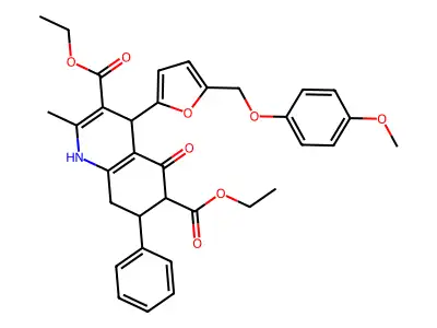 diethyl 4-{5-[(4-methoxyphenoxy)methyl]-2-furyl}-2-methyl-5-oxo-7-phenyl-1,4,5,6,7,8-hexahydro-3,6-quinolinedicarboxylate structure