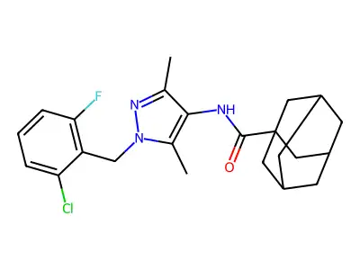 N-[1-(2-chloro-6-fluorobenzyl)-3,5-dimethyl-1H-pyrazol-4-yl]-1-adamantanecarboxamide structure
