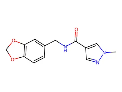 N-(1,3-benzodioxol-5-ylmethyl)-1-methylpyrazole-4-carboxamide structure