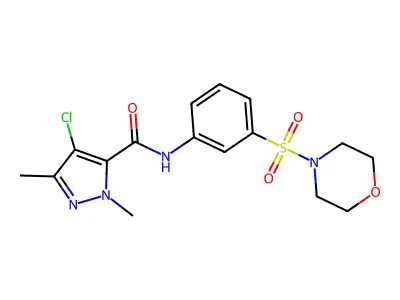 4-chloro-2,5-dimethyl-N-(3-morpholin-4-ylsulfonylphenyl)pyrazole-3-carboxamide structure