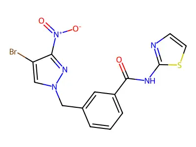 3-[(4-bromo-3-nitropyrazol-1-yl)methyl]-N-(1,3-thiazol-2-yl)benzamide structure