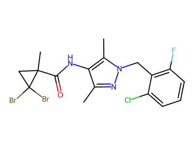 2,2-dibromo-N-[1-(2-chloro-6-fluorobenzyl)-3,5-dimethyl-1H-pyrazol-4-yl]-1-methylcyclopropanecarboxamide structure