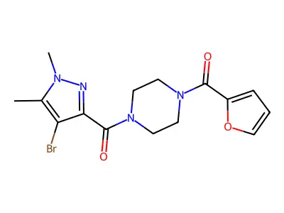 [4-(4-bromo-1,5-dimethylpyrazole-3-carbonyl)piperazin-1-yl]-(furan-2-yl)methanone structure
