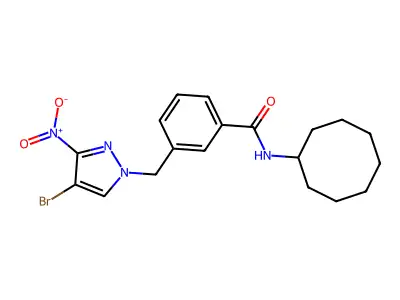 3-[(4-bromo-3-nitropyrazol-1-yl)methyl]-N-cyclooctylbenzamide structure