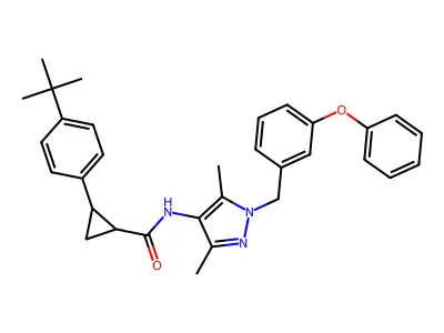 2-(4-tert-butylphenyl)-N-[3,5-dimethyl-1-(3-phenoxybenzyl)-1H-pyrazol-4-yl]cyclopropanecarboxamide structure