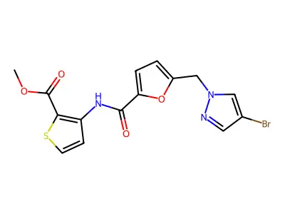Methyl 3-[[5-[(4-bromopyrazol-1-yl)methyl]furan-2-carbonyl]amino]thiophene-2-carboxylate structure