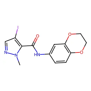 N-(2,3-dihydro-1,4-benzodioxin-6-yl)-4-iodo-1-methyl-1H-pyrazole-5-carboxamide structure